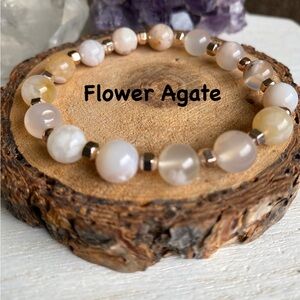 8mm Flower/Cherry Blossom Agate Gemstone Stretch Bracelet
